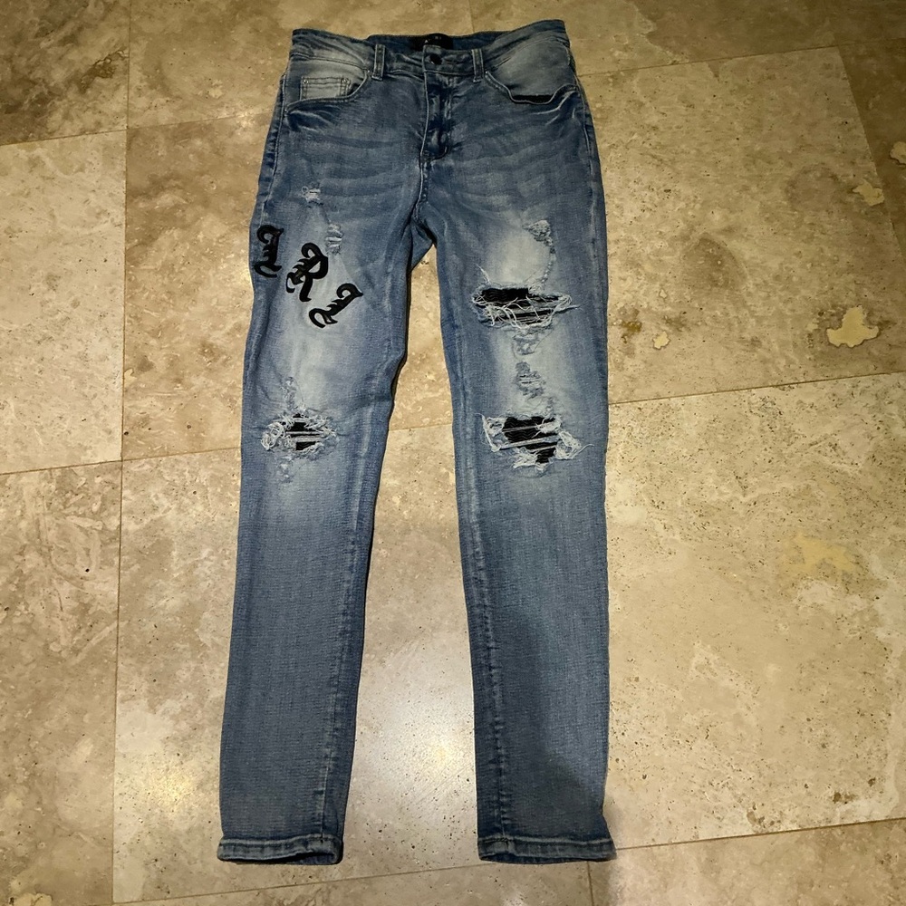Amiri Blue Skinny Distressed Jeans for Men